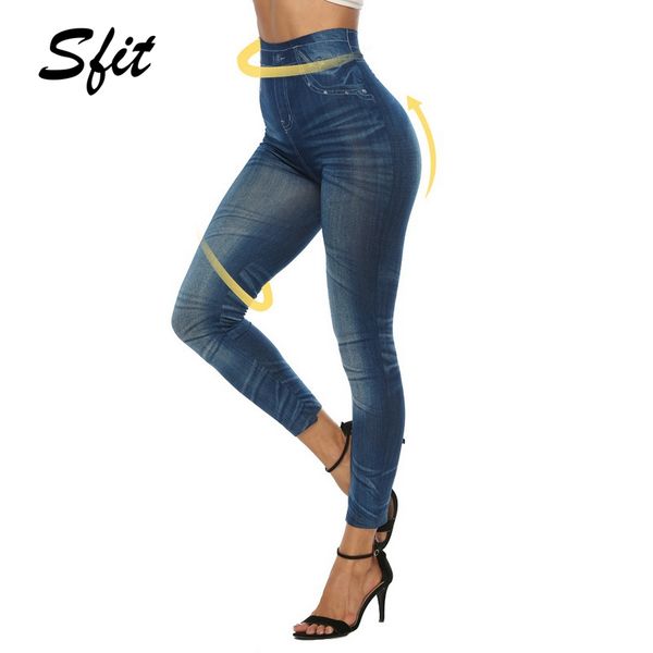 

sift women fashion jean look jeggings tights spandex elastic leggings casual high waist fitness yoga pants seamless gym leggings, White;red