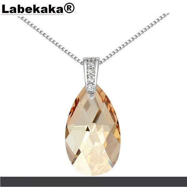 

labekaka австрийский хрусталь капли воды ожерелье кристалл от swarovski женская мода ювелирные изделия свадебные украшения для невест, Silver