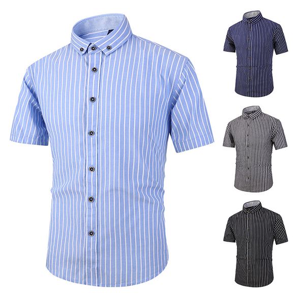 

2019 Apring and Summer Men's Shirt New Slim Thin Striped Cotton Casual Short-sleeved Shirt Men's S-3XL