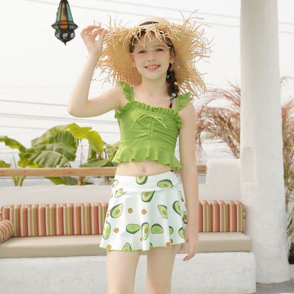 

children's split flat angle skirt girl's medium and large children's sunscreen swimsuit girl's one-piece student swimsui, White;black