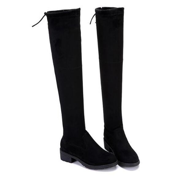 

winter over the knee boots slim fit elastic flock over the knee boots women shoes ladies high heel long thigh high botas, Black