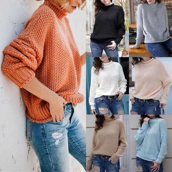 

2019 winter new women loose pullover sweater oversized jumper half-collar mock-turtleneck solid knitted clothes for female autum, White;black