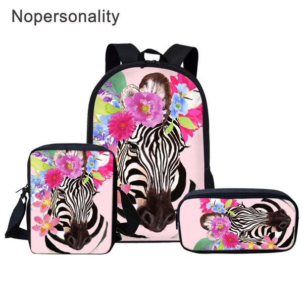 

nopersonality cute zrbra print school bag set for teenager girls 3pcs/set children kids backpack elementary bookbags