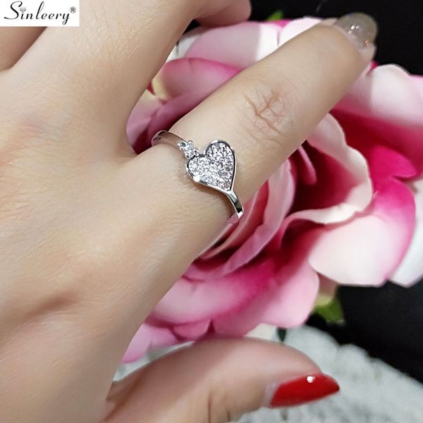 

sinleery lovely heart shape rings for women silver rose gold color tiny crystal inlay engagement wedding rings jewelry jz429 ssc, Slivery;golden