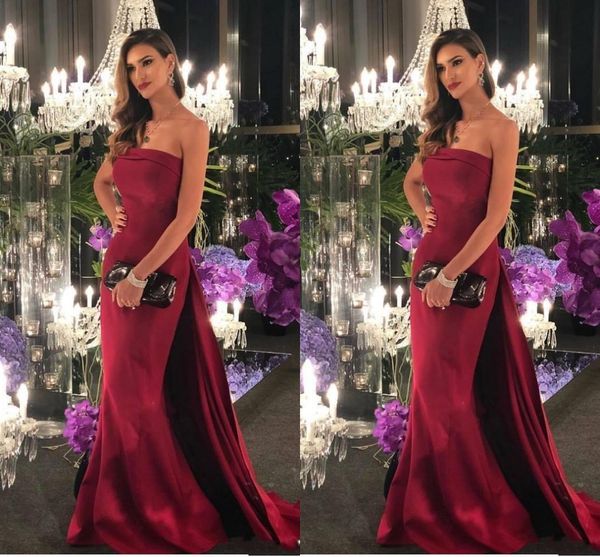 

simple elegant mermaid evening dresses with overskirts strapless floor length formal dress evening wear prom gowns robe custom, Black;red
