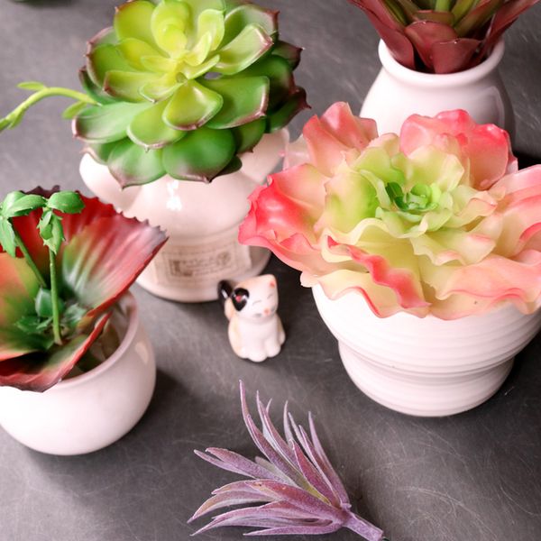 

large artificial succulents bonsai green purple pink red white flocking fake plants home garden christmas wedding decoration