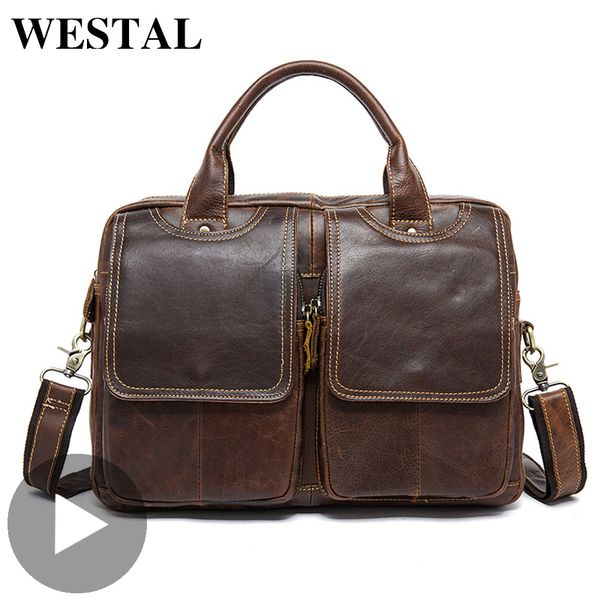 

westal shoulder work business messenger office women men bag genuine leather briefcase for document handbag male female laptop