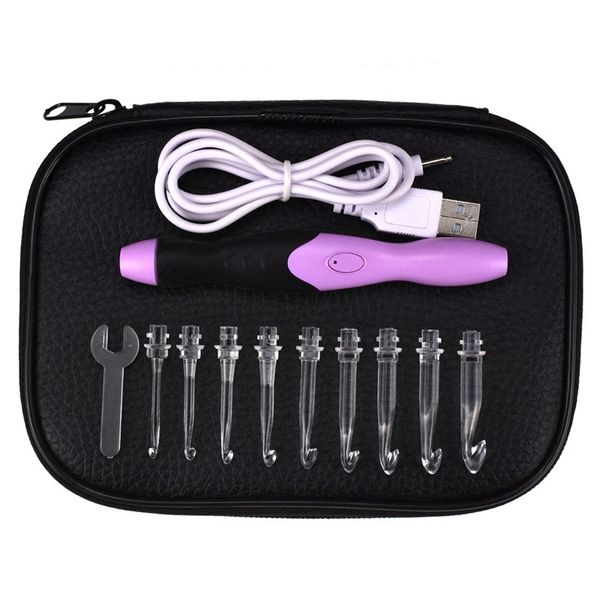 

crochet hook light plastic usb led ligh up handle knitting needle weave sewing craft tool with scissors bag, Black