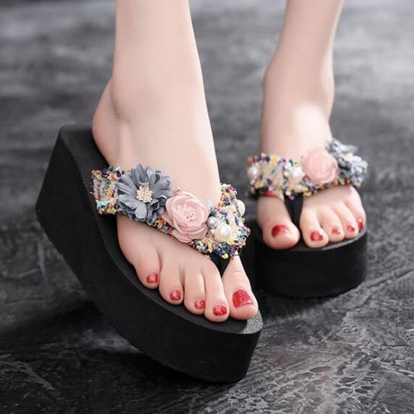 

new flowers sandals women non-slip sandals fashion summer shoes womenr casual flats flip flops beach shoes female sy15, Black