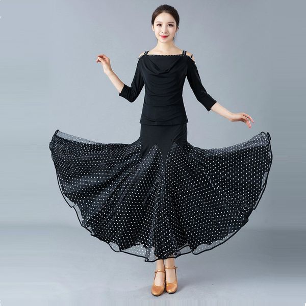 

lady ballroom dancing skirt girls modern dance skirt waltz ballroom dance suit female practice pendulum long d0820, Black;red