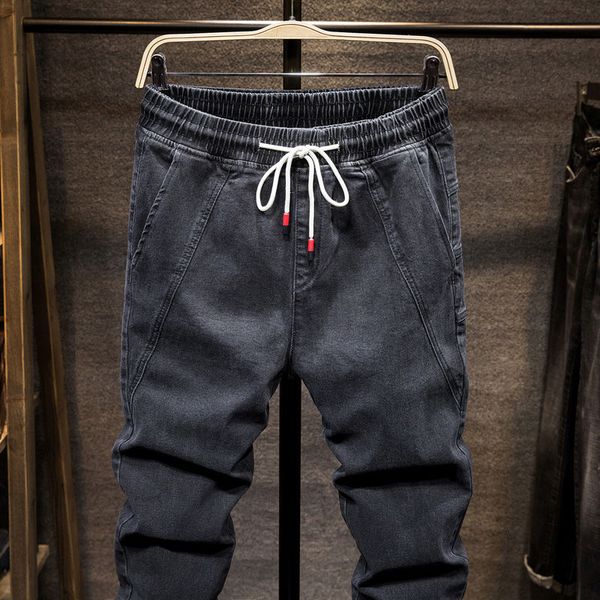 

jeans men's elastic hip hop pants men's loose casual feet tight waist trend spring and autumn new, Blue