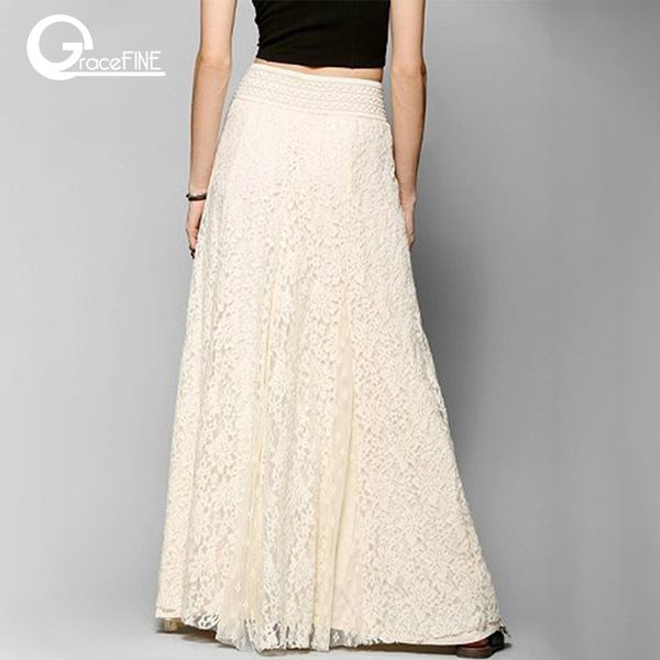 

white cotton long lace skirt summer beach wedding skirt retro wedding look pleated tulle skirts female school maxi 2018, Black