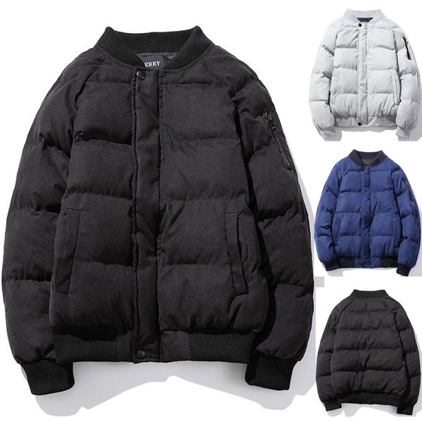 

2020 mens slim fit warm coats autumn winter men lightweight windproof packable cotton jacket solid color jackests streetwear, Black