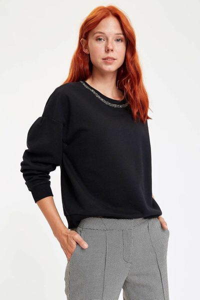

defacto woman fashion black women sweat shirt autumn long sleeve casual hoodies women cloth-m3354az19wn