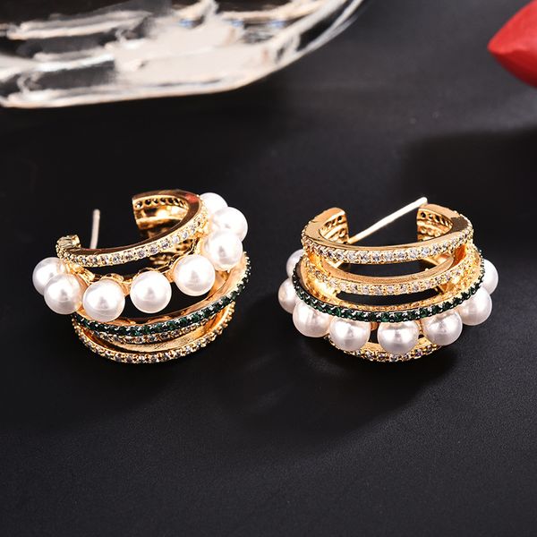 

2019 new pearl earrings with zircon small studs korean earrings luxury jewelry earings fashion zk40, Golden;silver