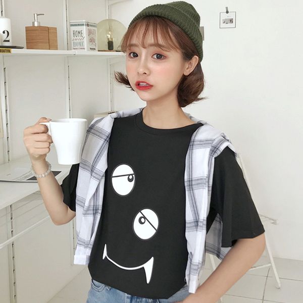 

2018 лето новый стиль корейский стиль женская рубашка с коротким рукавом футболка женская печатная bf стиль свободные топы, White