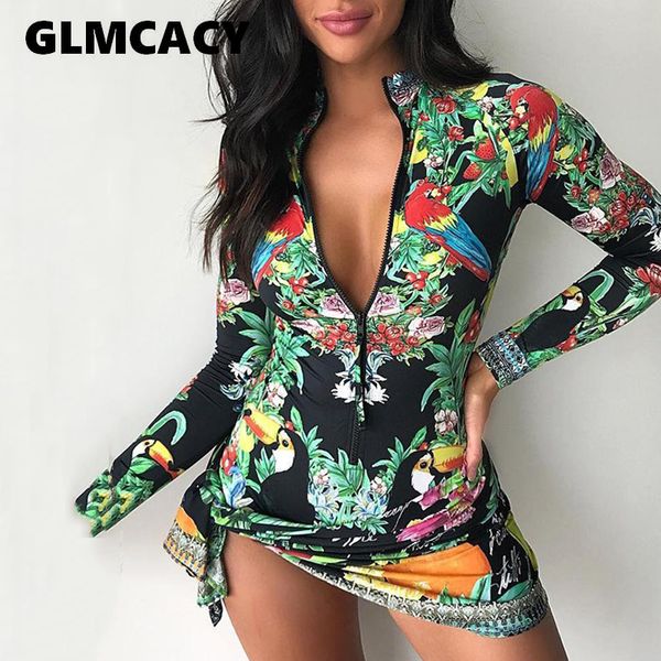 

Women Elegant Fashion Sexy Beach Slim Fit Bodycon Party Dress Front Zipper Printed Knotted Irregular Club Mini Dress