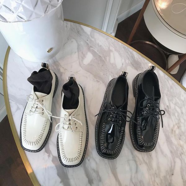 

shallow mouth shoes woman flats 2019 fashion women's square toe casual female sneakers moccasins womens dress patent leather, Black