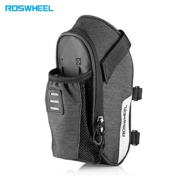 

roswheel 131464 bicycle saddle bag with water bottle pocket durable 300d 1.8l storage rainproof scratch-resistant bike bag