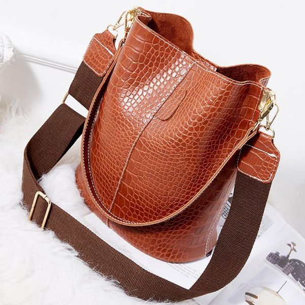

retro bucket bags women pattern handbag high capacity casual crocodile shoulder messenger bags ladies pu purse j4