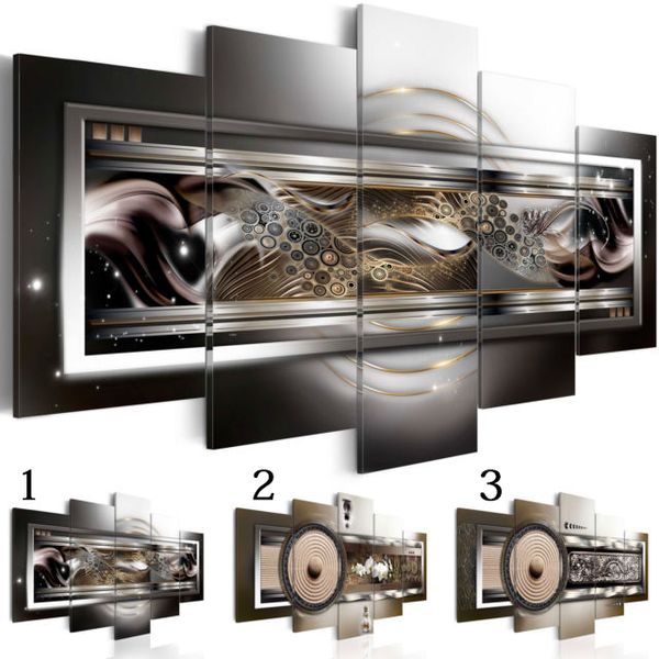 

fashion wall art canvas painting 5 pieces brown abstract wave zen orchid flower modern home decoration,choose color and size no frame