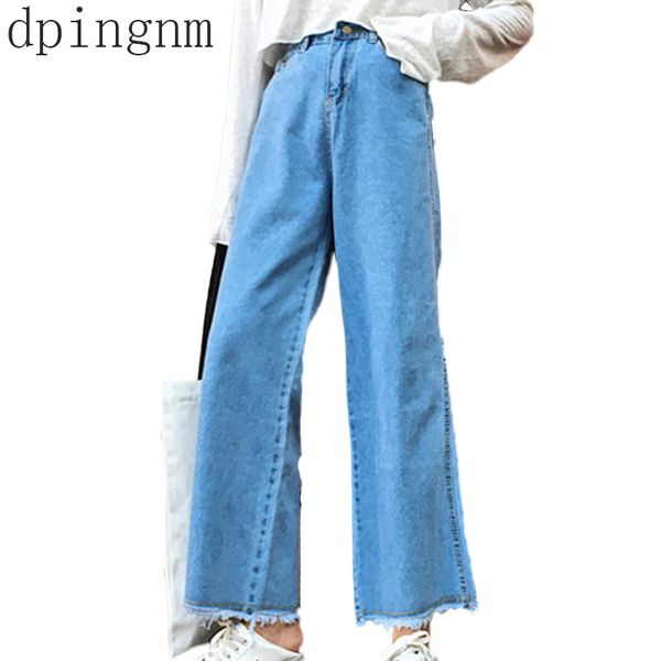 

autumn winter women wide leg denim pants jeans retro style high waist loose cowboy flared trousers casual denim pants, Blue