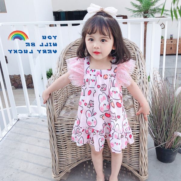 

дети дизайнер одежды инс сладкая летняя девочка розовый милый кролик шифоновое платье детей платье принцессы женщина детские платье, Red;yellow