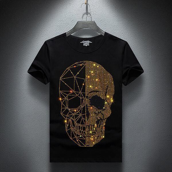 

summer mens skulls rhinestones t shirts modal cotton o neck short sleeve slim tee shirt, White;black