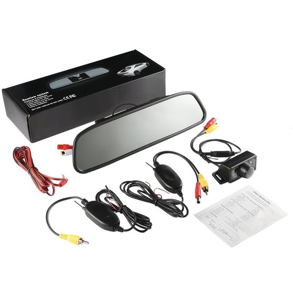 

wireless backup camera kit with 4.3 lcd rearview mirror monitor and 7 led night vision license plate rear view camera 170 car