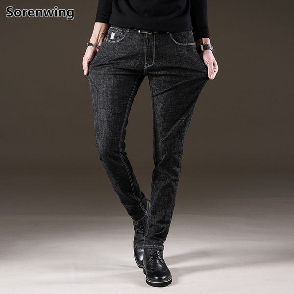 

mens trousers cotton fashion denim pants solid skinny men's jeans black denim jeans elastic straight full length casual trousers, Blue