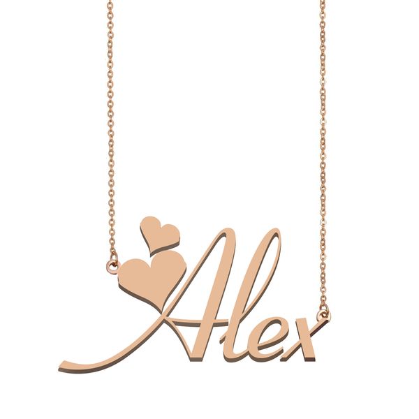 Collana con nome Alex, ciondolo per donne, ragazze, regalo di compleanno, targhetta personalizzata per bambini, migliori amiche, gioielli, acciaio inossidabile placcato oro 18 carati