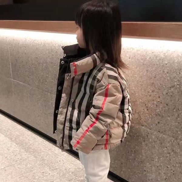 

2020 anti-season plaid collar children's short baby's double-sided warm down jacket down jacket warm coat outside, Blue;gray