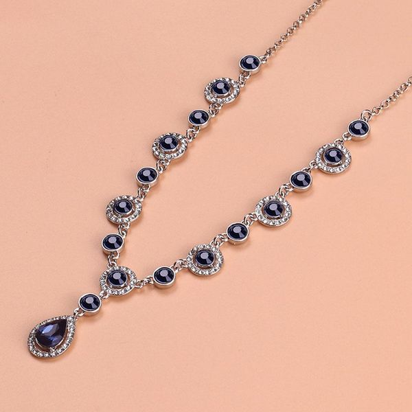 

women necklace elegant water drop rhinestone pendant coker necklace party prom jewelry charm chain woman's accesories, Silver