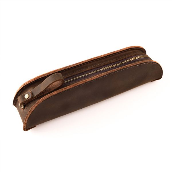

the new hand-crazy horse leather zipper pencil case pencil case stationery creative fashion vintage pen pouch customization