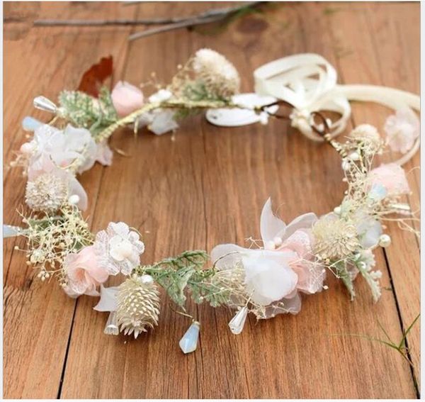

bridal wreath korean crepe tiara hair band sen department dried flowers bridesmaid accessories boutique marriage, Silver