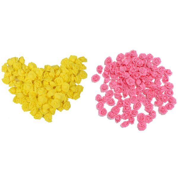 

promotion 200pcs foam rose flower bud wedding party decorations artificial flower diy craft pink with yellow
