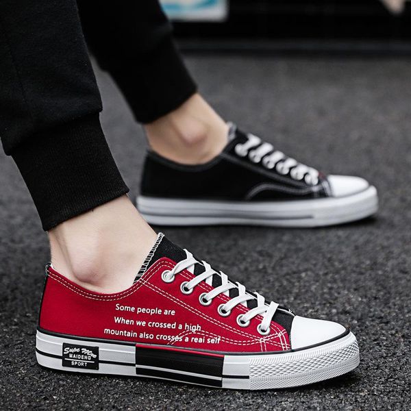 

2019 new canvas shoes youth black and red shoes, for couple mens womens leisure shoes students daily dress rubber soft sole