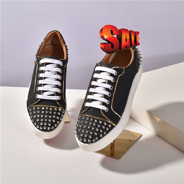 

wholesale new red bottoms flat neoprene sneakers mens shoes womens rivet spiky junior spike sock krystal donna, Black