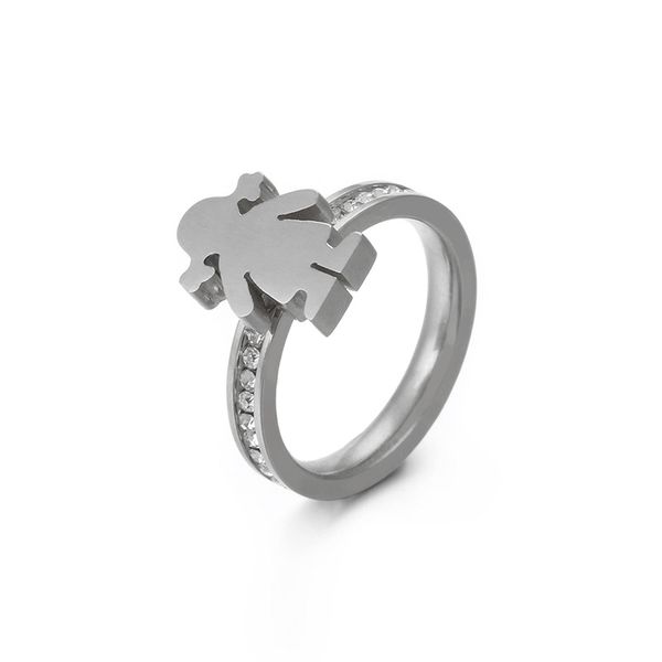 

fashion women men silver color gold titanium steel boys girls white cartoon crystal bear charm finger rings pulseras jewelry, Golden;silver