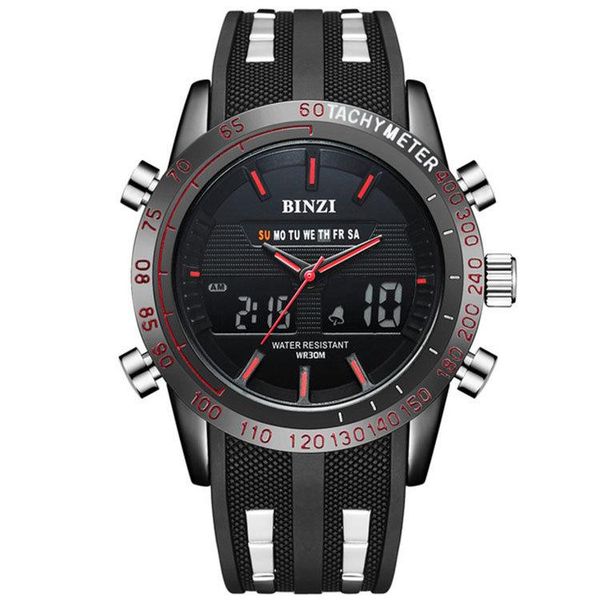 

men luxury watch casual quartz led digital black rubber strap man multifunction military watches waterproof male sports wristwatch, Slivery;brown