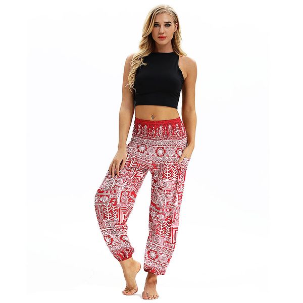 

yoga pants 2019 men women casual loose hippy yoga trousers harem pants print high waist polyester full length seamless push up, White;red