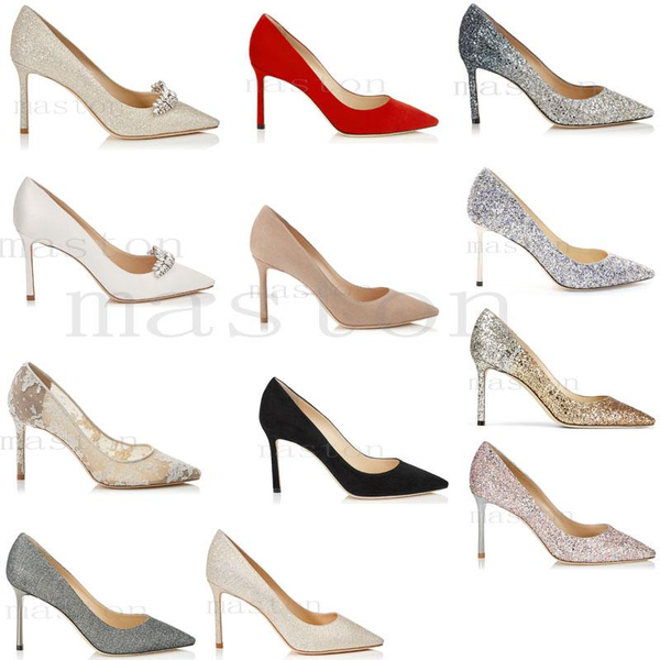 

woman designer shoes romy 85 brand luxury high heels shoes jimmy choo women bridal wedding dress lace crystal shoes94e3#, Black