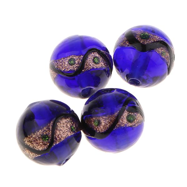 

4pcs ручной работы lampwork стеклянные шарики европейца, золотая фольга rondelle бусины, 12 мм диаметр