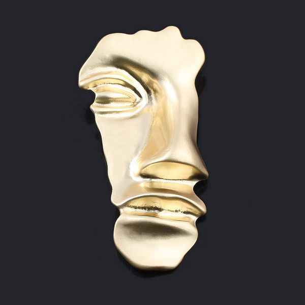 

sg big exaggerated golden half face mask brooch half human face lapel hijab pin for women men shirt coat accessories jewelry, Gray