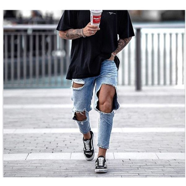

shuyanly men's jeans brand 2019 new hole jeans fashion classic men's trousers, Blue