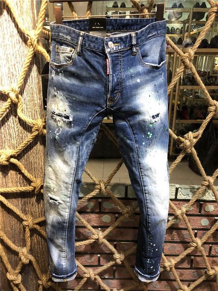 

novel teez ss20 d2 brand designer men denim biker jeans embroidery pants fashion holes trousers italy size 44-54 a205 #01, Blue