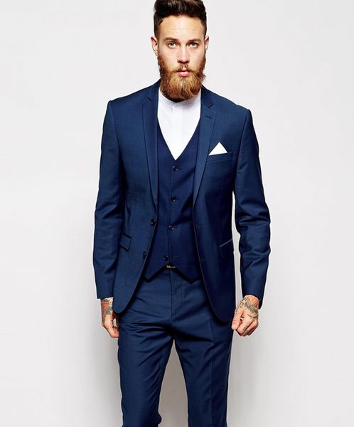 

custom made dark blue groom tuxedos groomsmen vent slim suits fit man suit wedding/men suits bridegroom groom wear (jacket+pants+vest, Black;gray