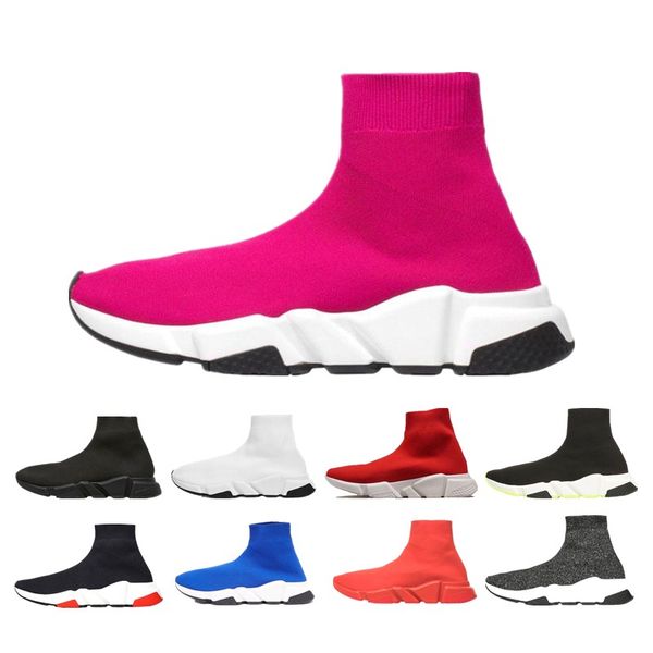

good quality red yellow speed trainer casual shoe man woman sock boots with box stretch-knit casual boots race runner sneaker high top, Black