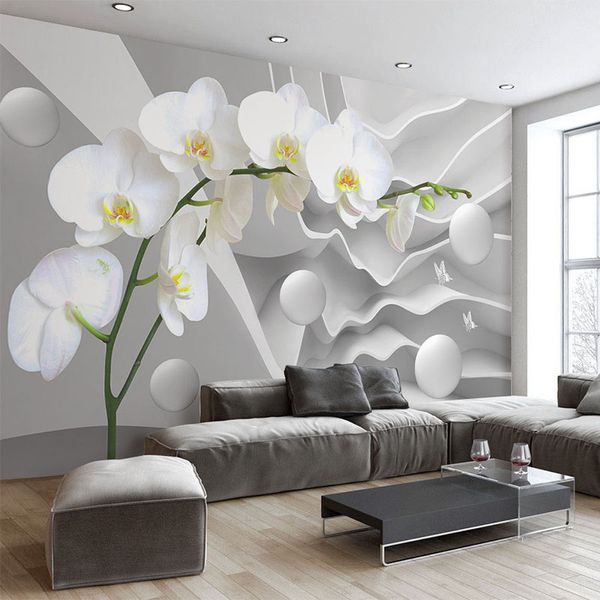 Personalidade espacial Extensão Wallpaper 3D Stereo Relief borboleta Orchid Bola Mural Sala Restaurant simples moderna Decor