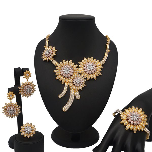 

african jewelry sets dubai gold jewelry sets wedding bride necklace big shiny crystal, Silver